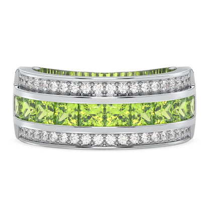 Stackable Peridot and Moissanite Band Ring-White