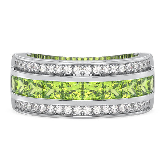 Stackable Peridot and Moissanite Band Ring-White