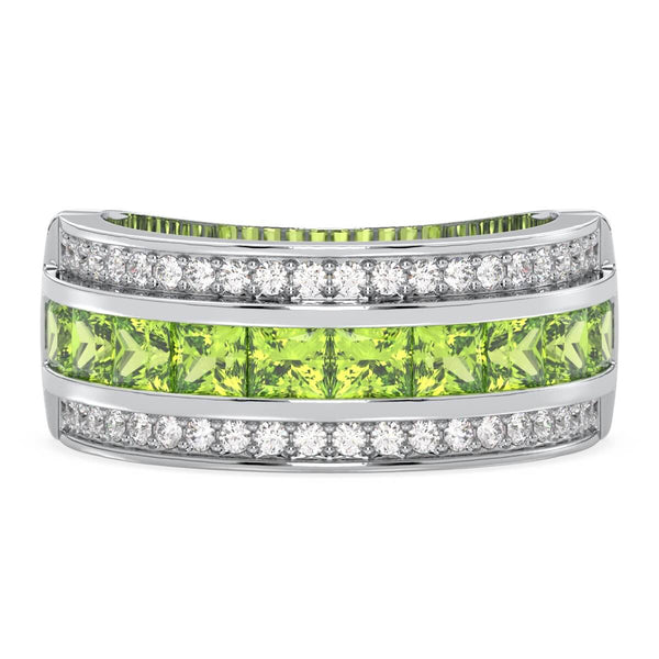 Stackable Peridot and Moissanite Band Ring-White