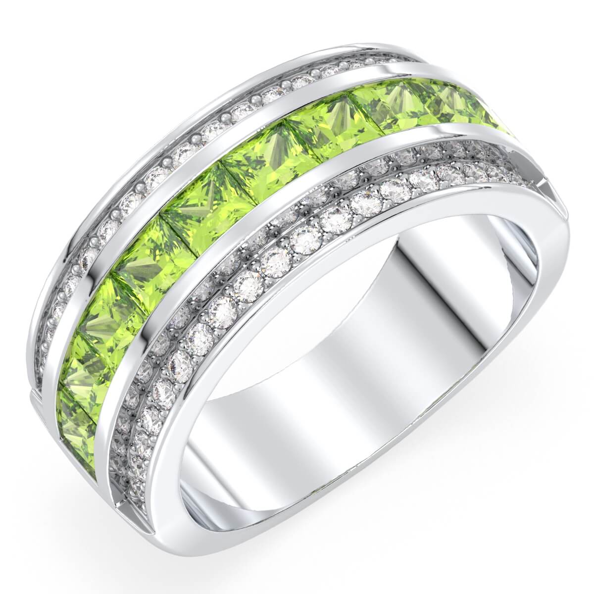 Stackable Peridot and Moissanite Band Ring-White