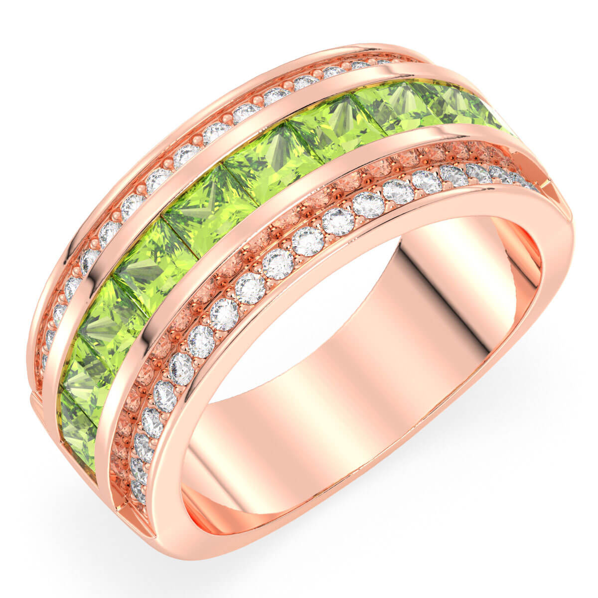 Stackable Peridot and Moissanite Band Ring-Rose