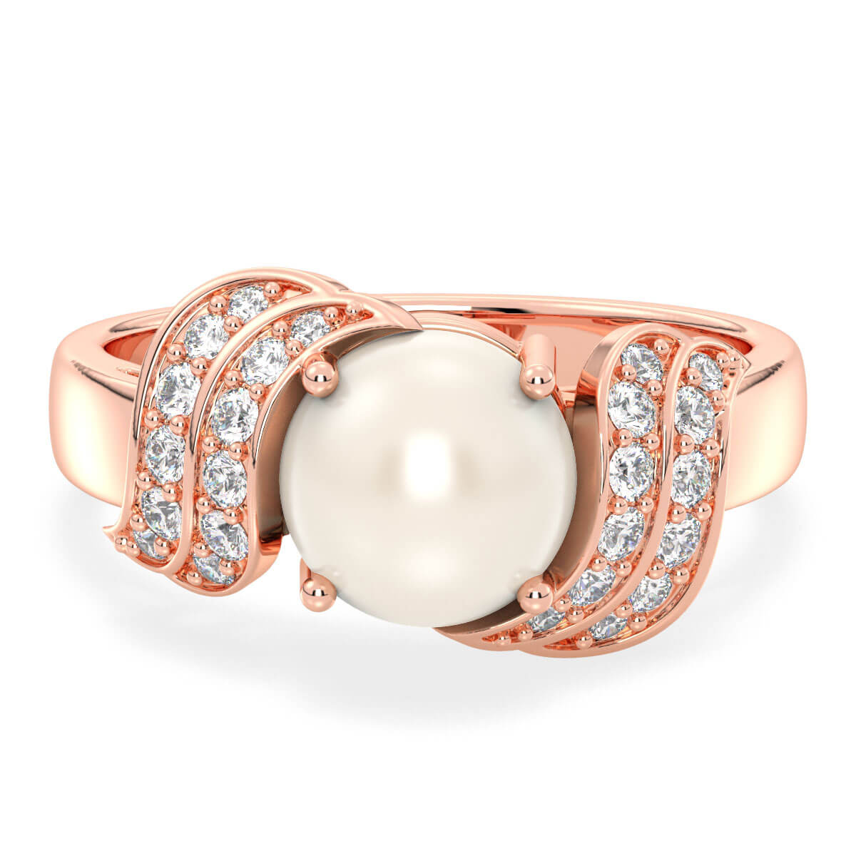 Freshwater Pearl and Moissanite Swirl Ring-Rose