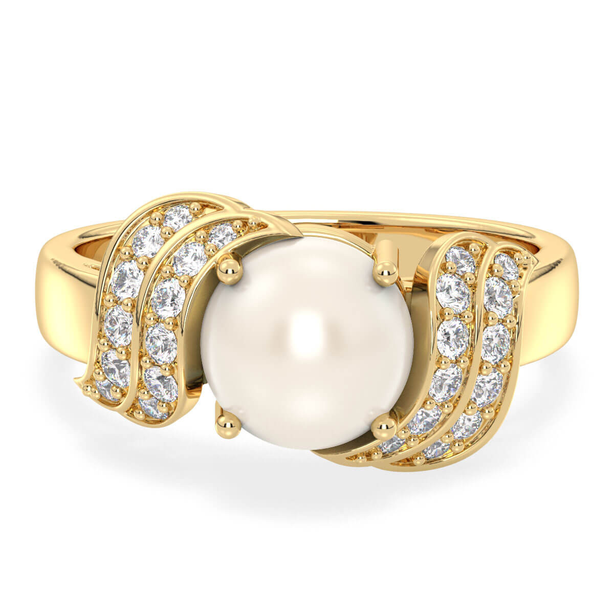 Freshwater Pearl and Moissanite Swirl Ring-Yellow