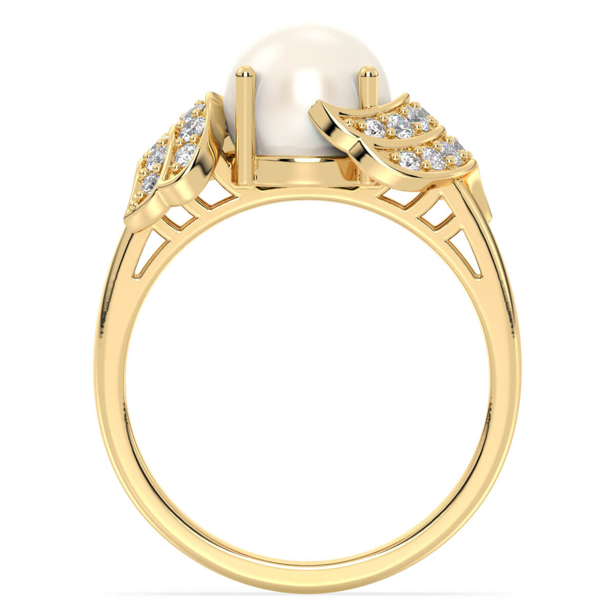 Freshwater Pearl and Moissanite Swirl Ring-Yellow