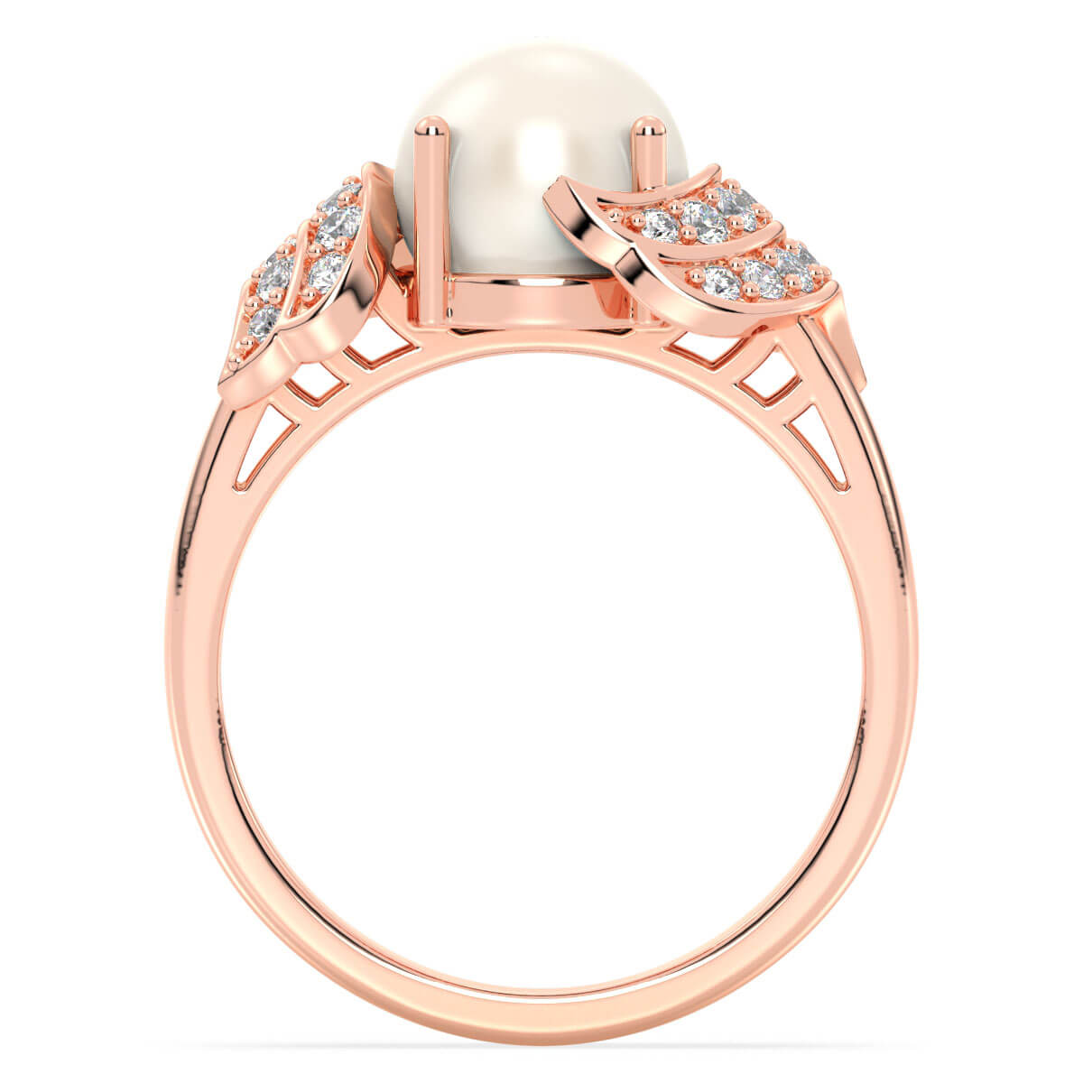 Freshwater Pearl and Moissanite Swirl Ring-Rose