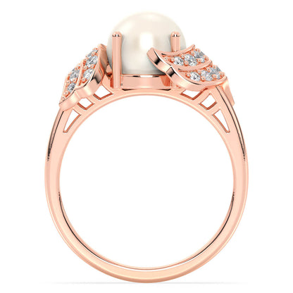 Freshwater Pearl and Moissanite Swirl Ring-Rose