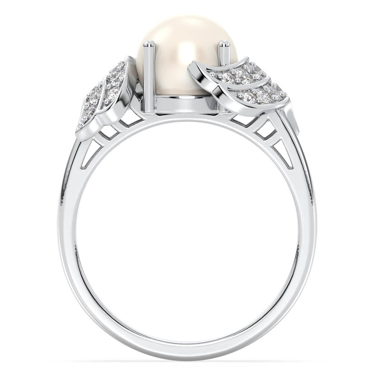 Freshwater Pearl and Moissanite Swirl Ring-White