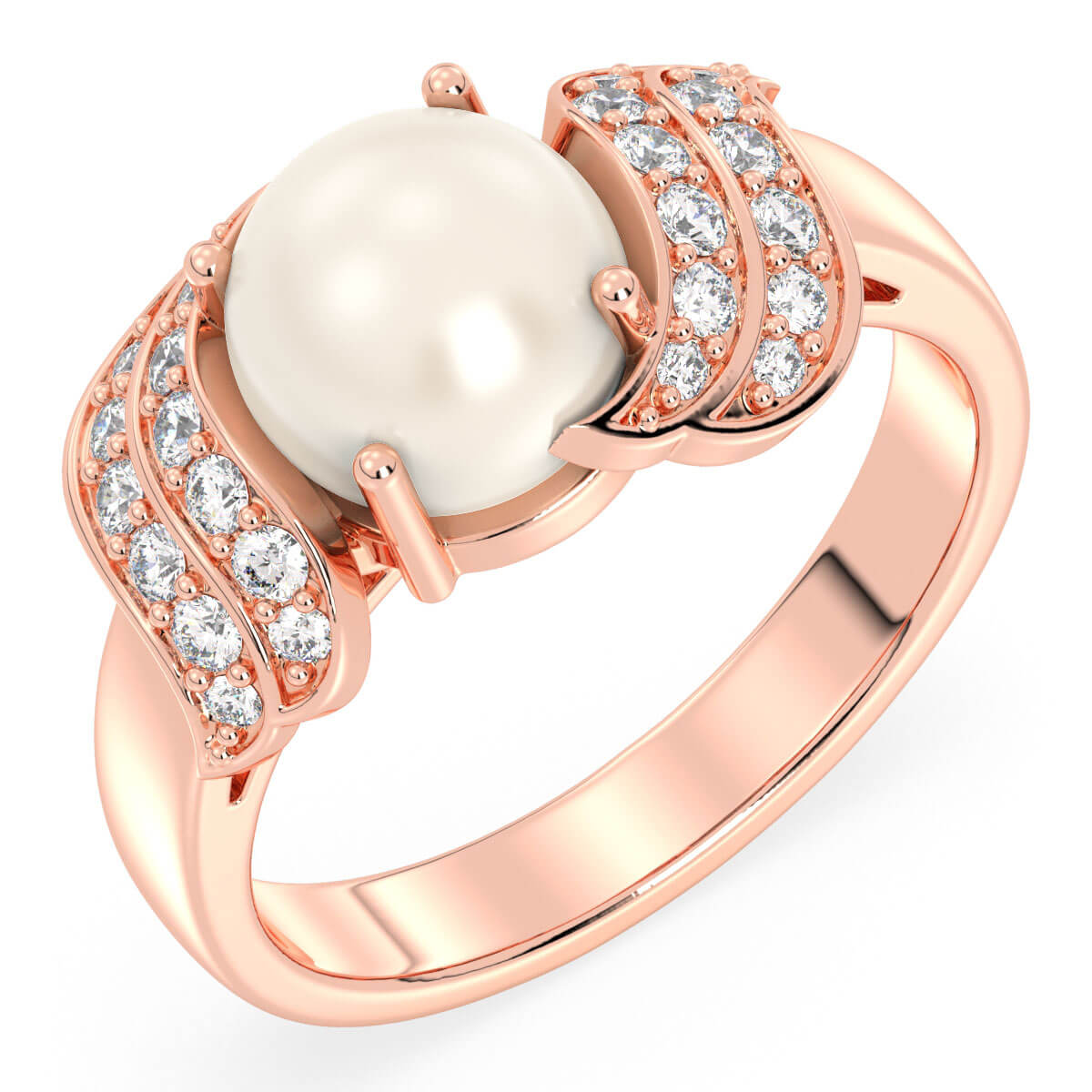 Freshwater Pearl and Moissanite Swirl Ring-Rose