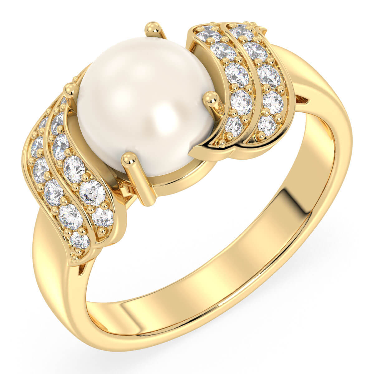 Freshwater Pearl and Moissanite Swirl Ring-Yellow