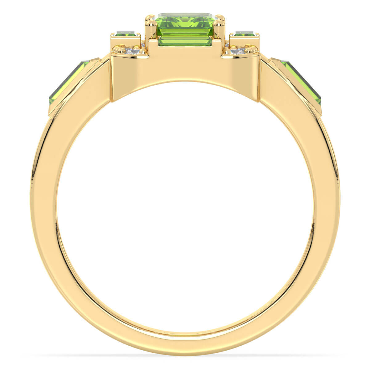 Emerald-Cut Peridot Ring with Moissanite Accents-Yellow