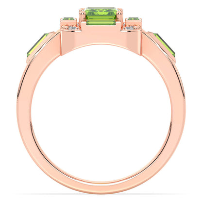 Emerald-Cut Peridot Ring with Moissanite Accents-Rose