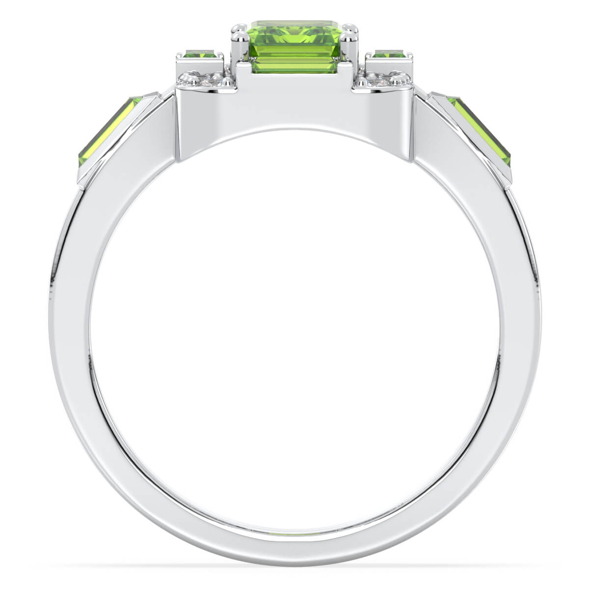 Emerald-Cut Peridot Ring with Moissanite Accents-White