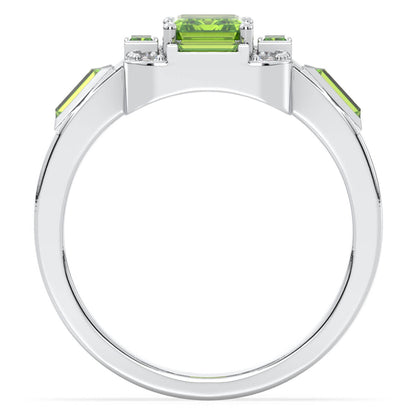 Emerald-Cut Peridot Ring with Moissanite Accents-White