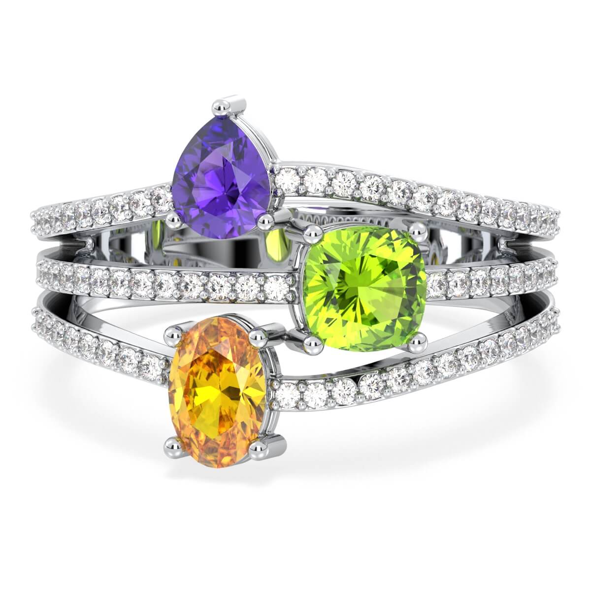 Multi-Gem Cocktail Ring-White