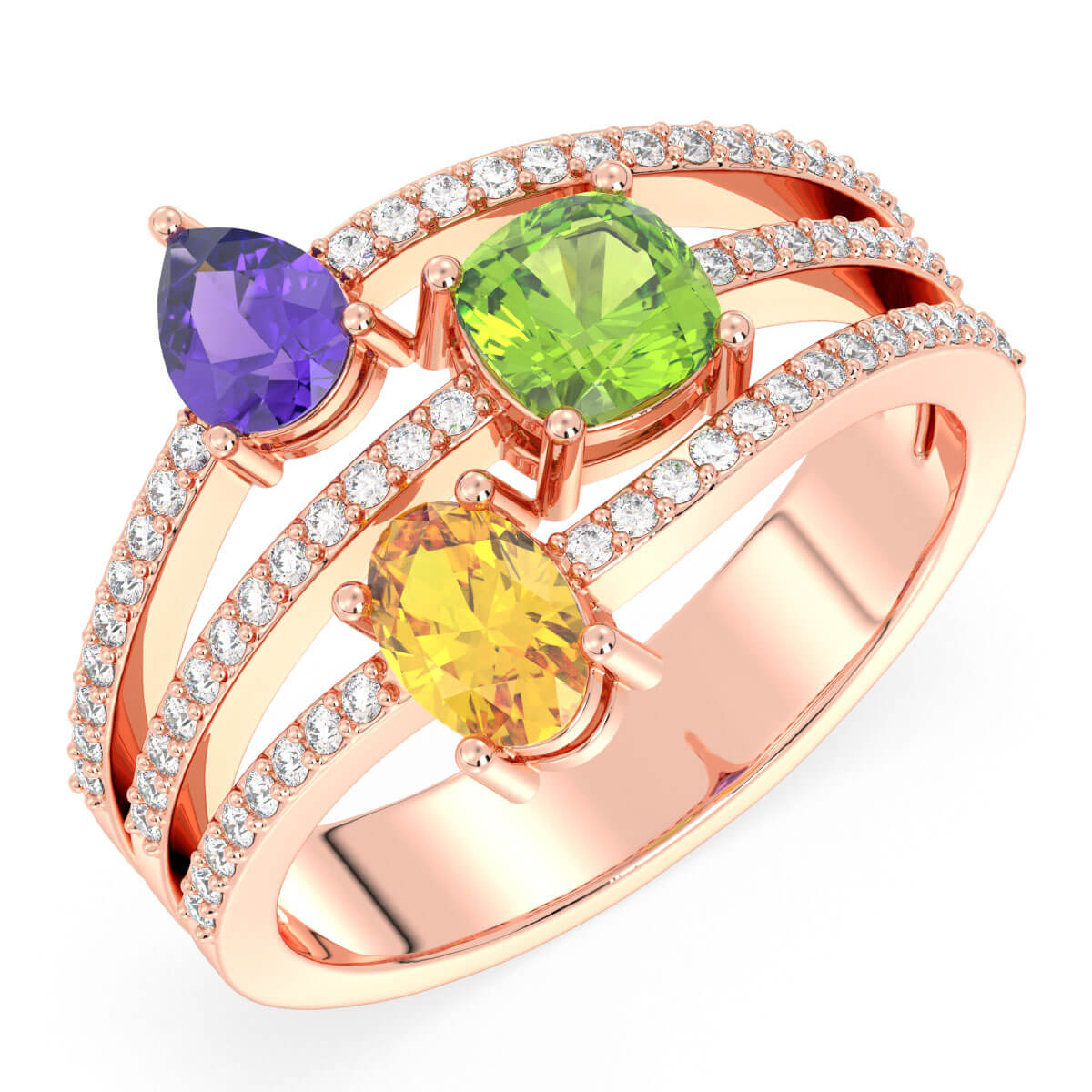 Multi-Gem Cocktail Ring-Rose