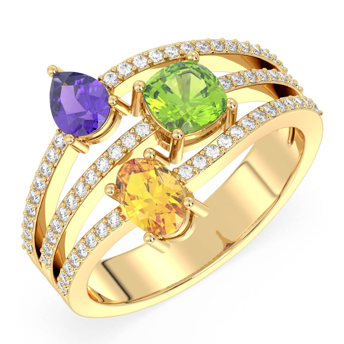 Multi-Gem Cocktail Ring-Yellow