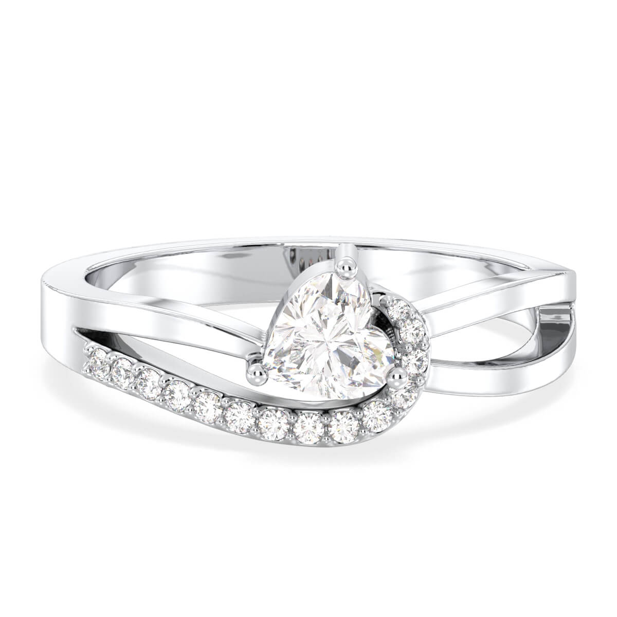 Heart-Shaped Moissanite Bypass Ring-White