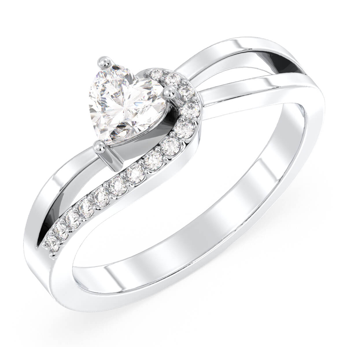 Heart-Shaped Moissanite Bypass Ring-White