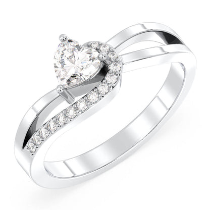 Heart-Shaped Moissanite Bypass Ring-White