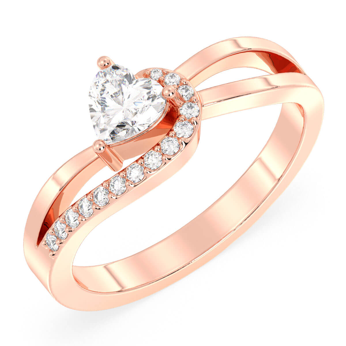 Heart-Shaped Moissanite Bypass Ring-Rose