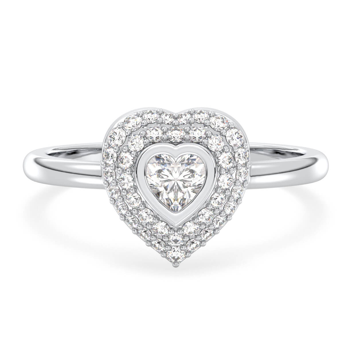 Heart-Shaped Moissanite Halo Ring-White