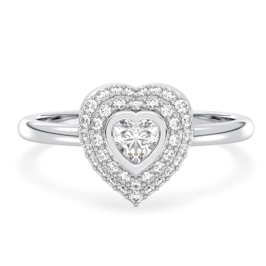 Heart-Shaped Moissanite Halo Ring-White