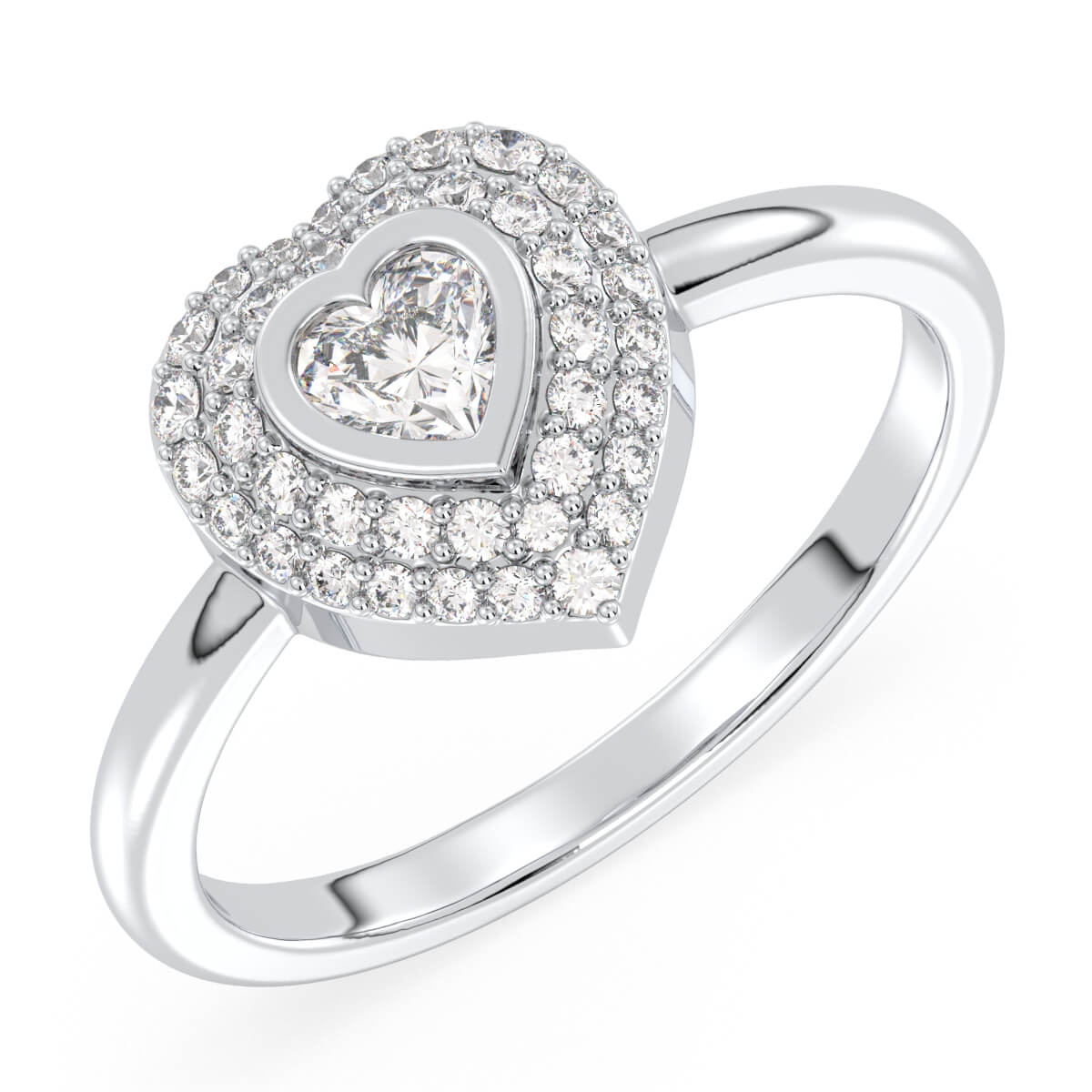 Heart-Shaped Moissanite Halo Ring-White