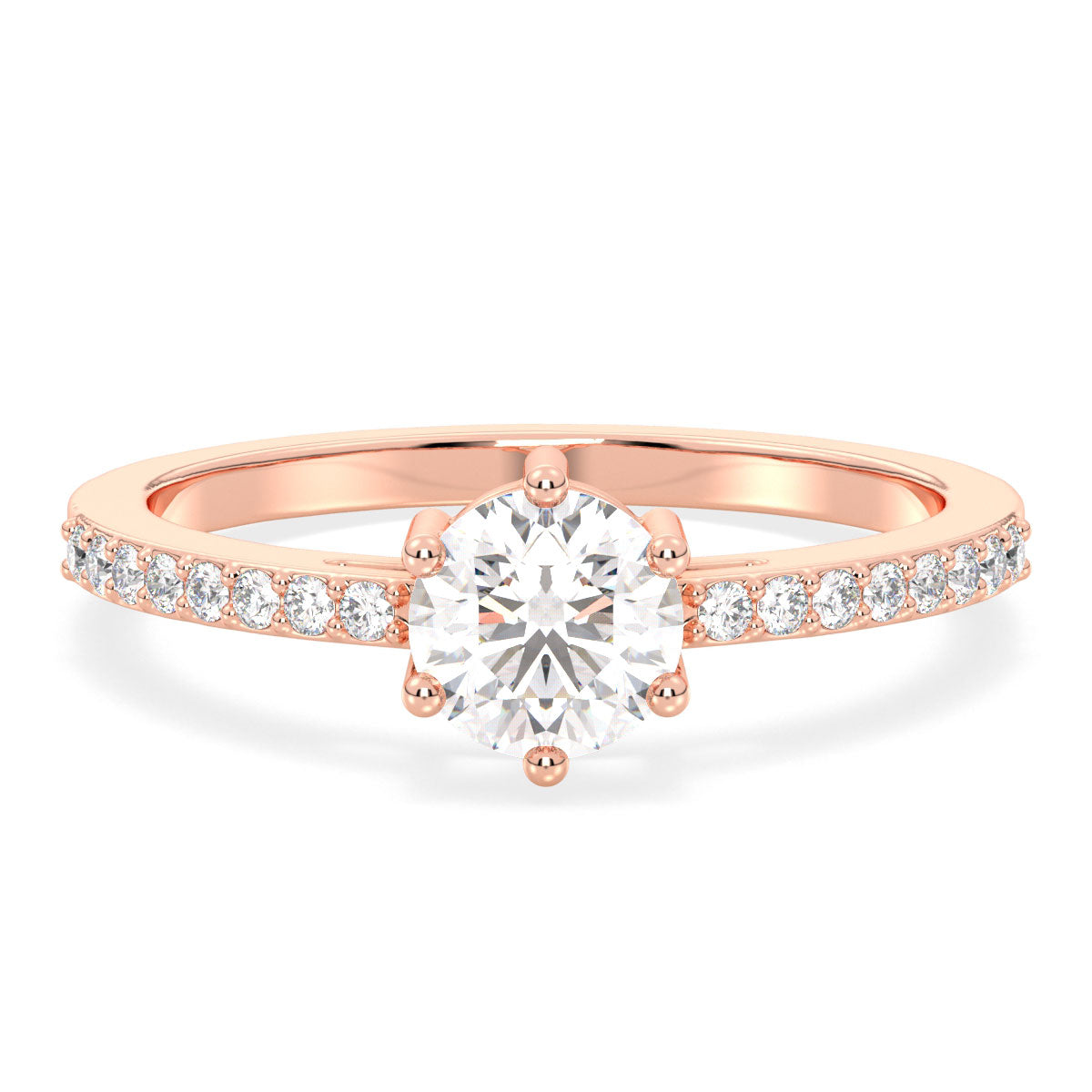 Moissanite Tapered Shank Engagement Ring with Accents-Rose