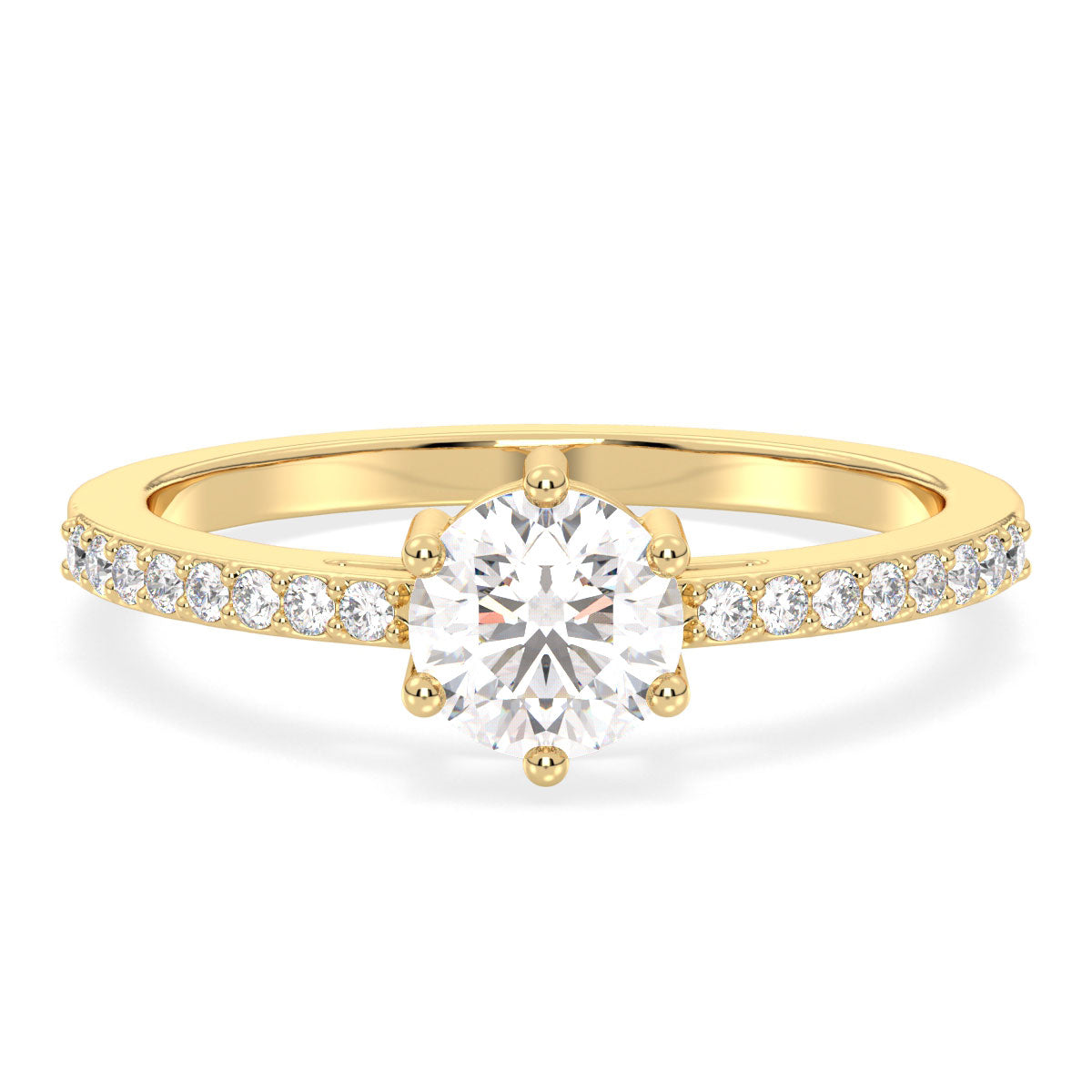 Moissanite Tapered Shank Engagement Ring with Accents-Yellow