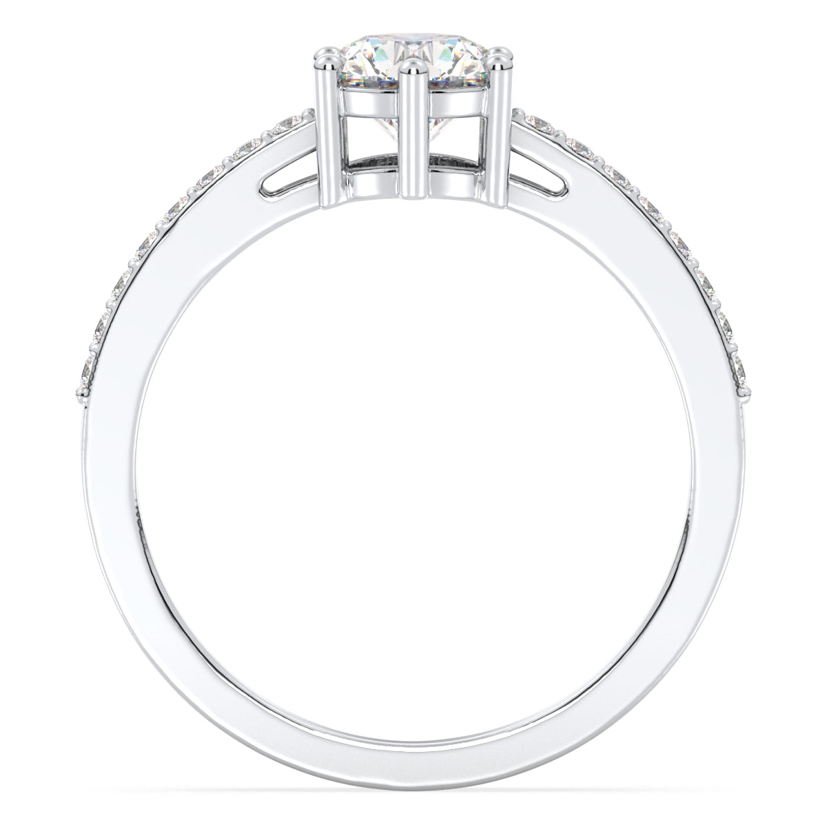 Moissanite Tapered Shank Engagement Ring with Accents-White