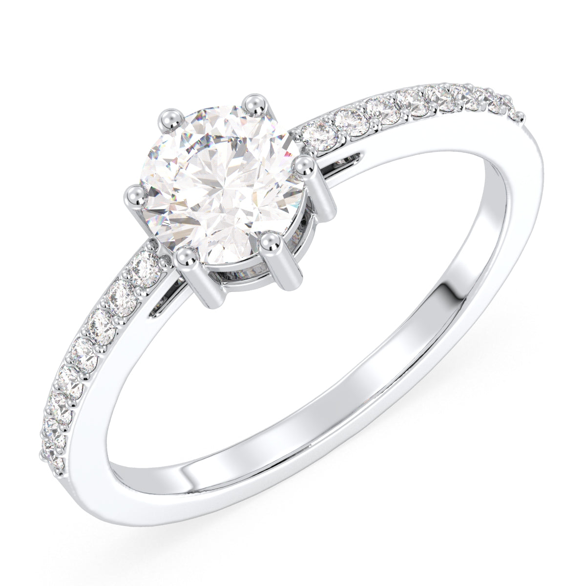 Moissanite Tapered Shank Engagement Ring with Accents-White