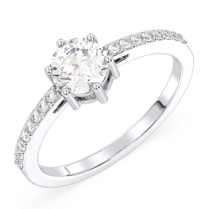 Moissanite Tapered Shank Engagement Ring with Accents-White