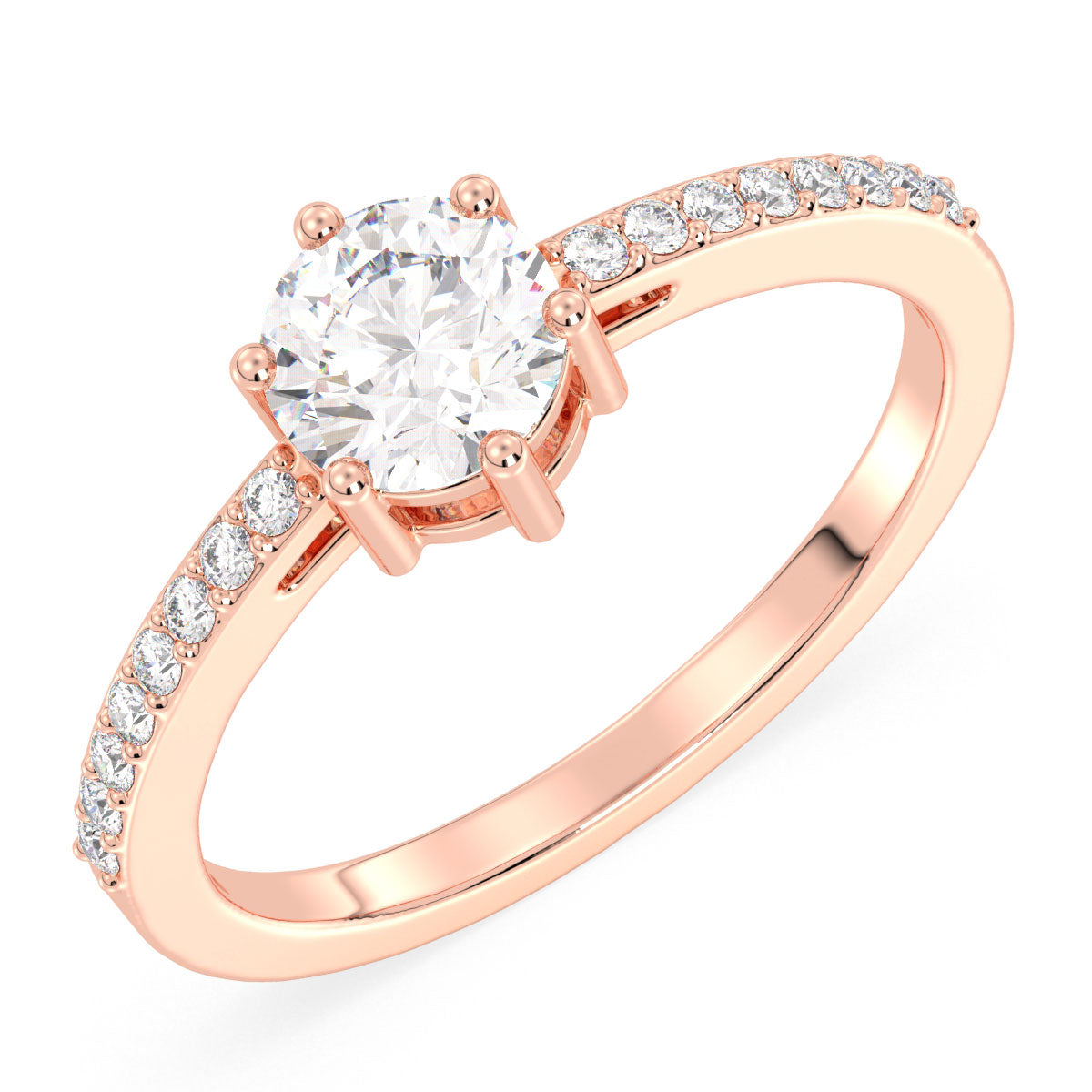 Moissanite Tapered Shank Engagement Ring with Accents-Rose