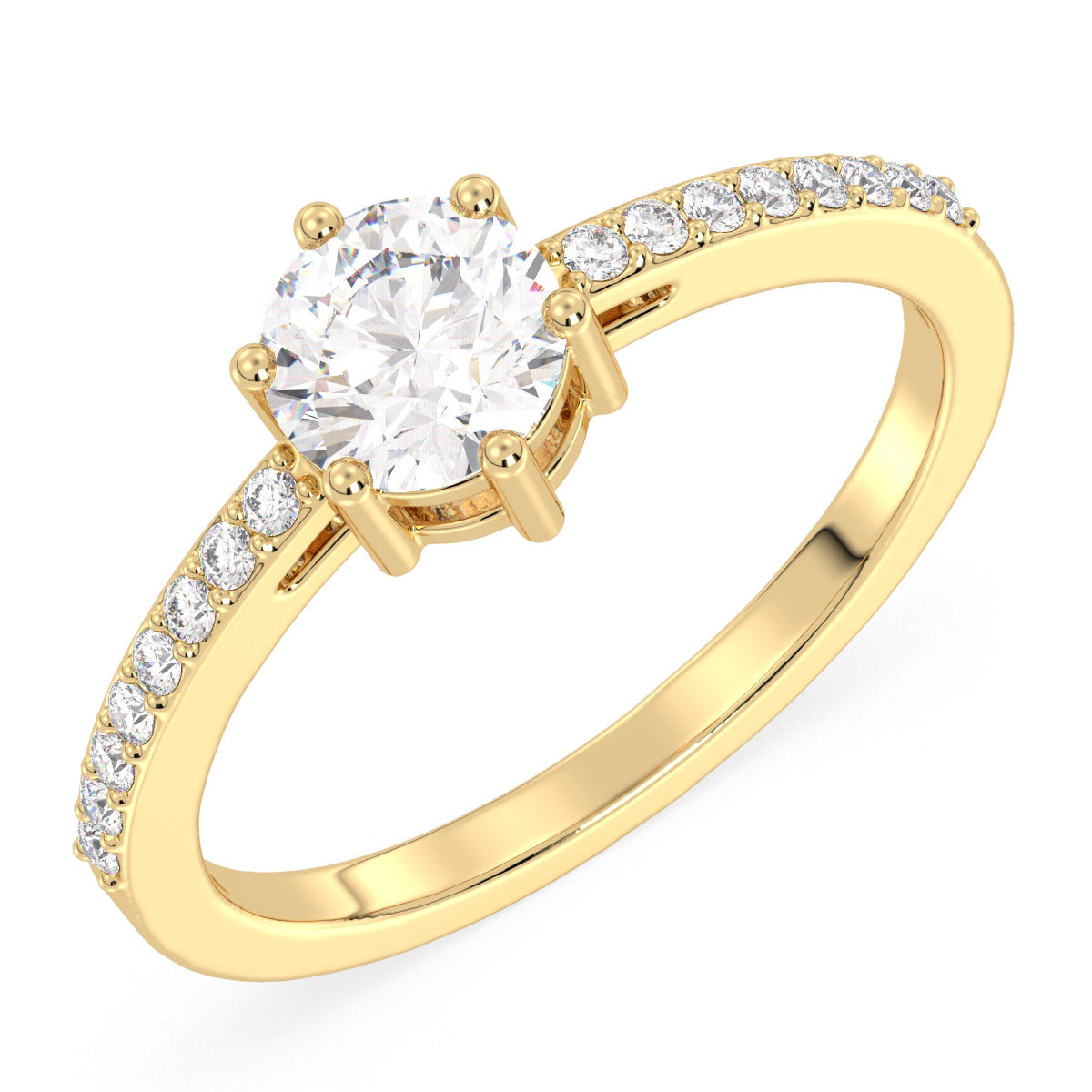 Moissanite Tapered Shank Engagement Ring with Accents-Yellow