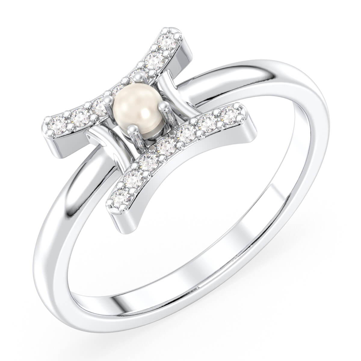 Gemini Zodiac Pearl Ring-White