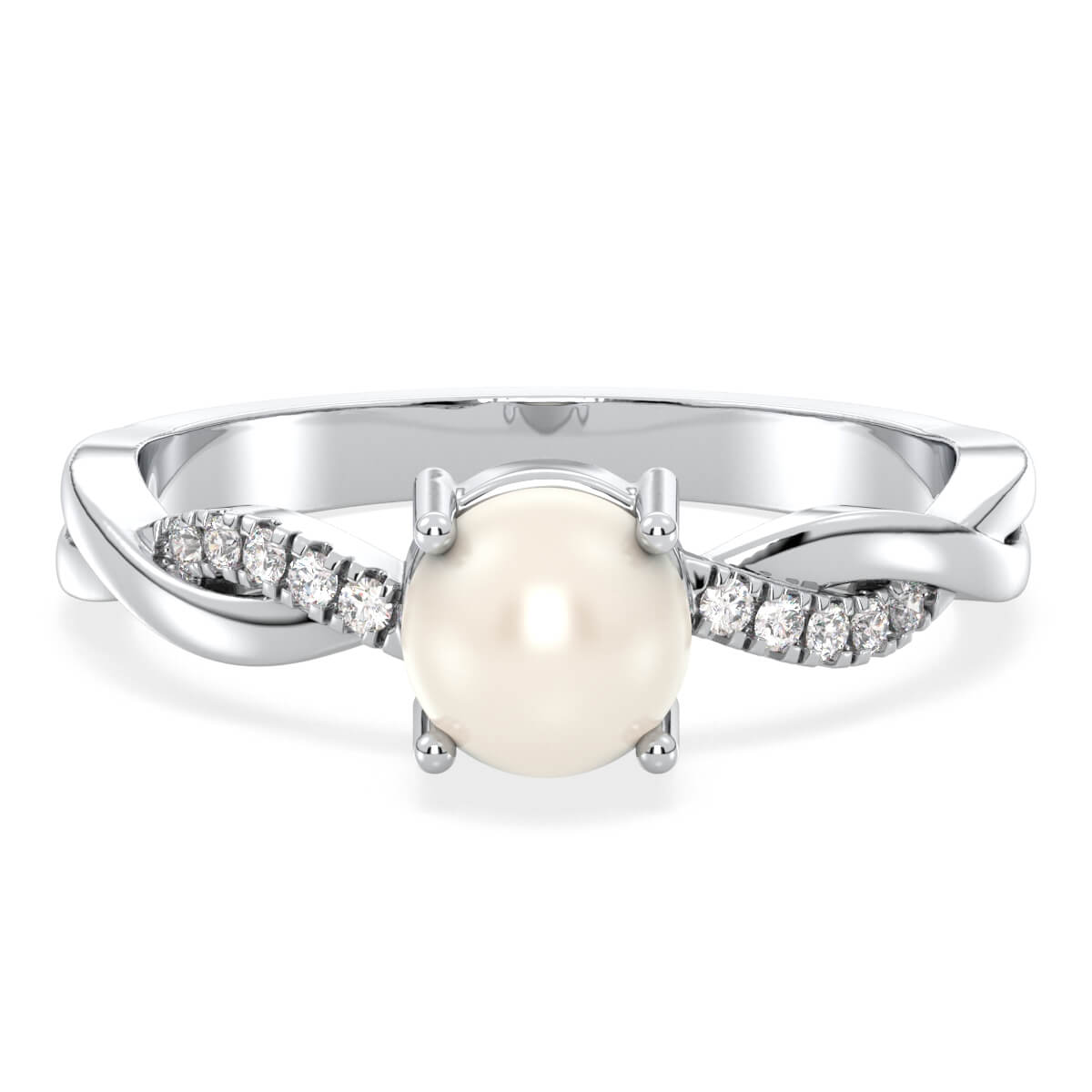 Freshwater Pearl Twist Shank Ring-White