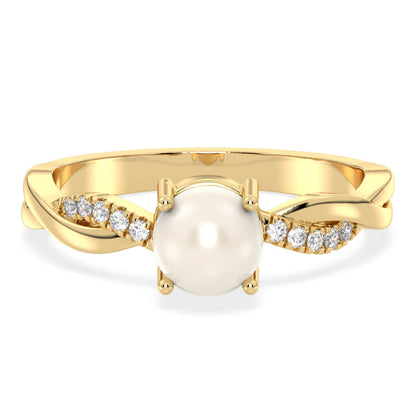 Freshwater Pearl Twist Shank Ring-Yellow