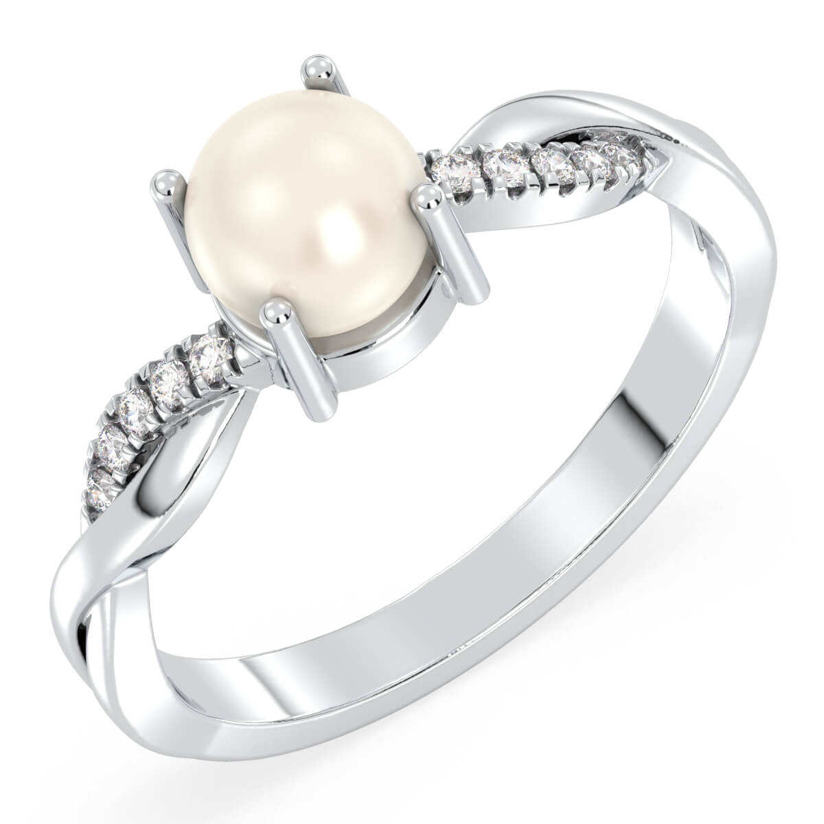 Freshwater Pearl Twist Shank Ring-White