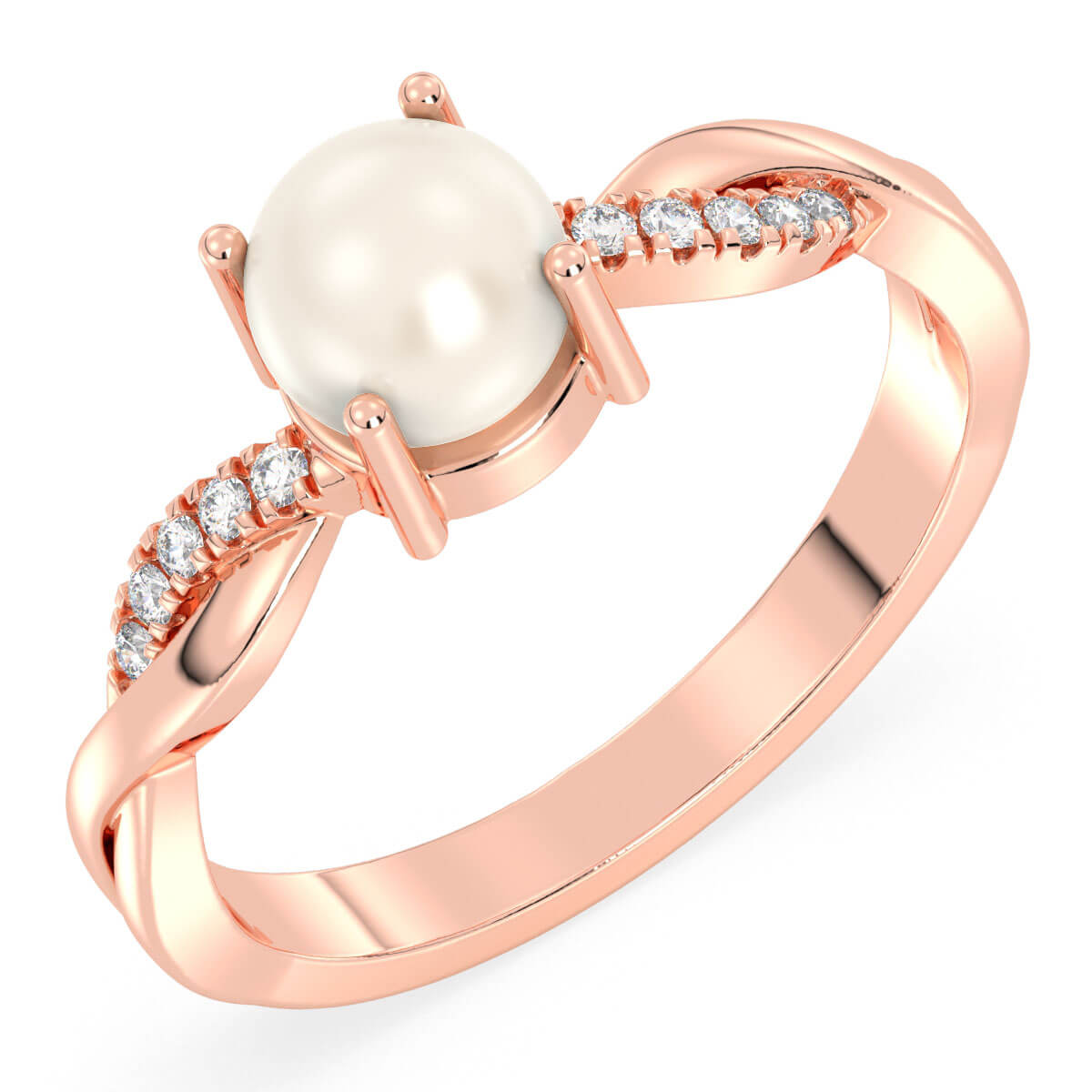 Freshwater Pearl Twist Shank Ring-Rose