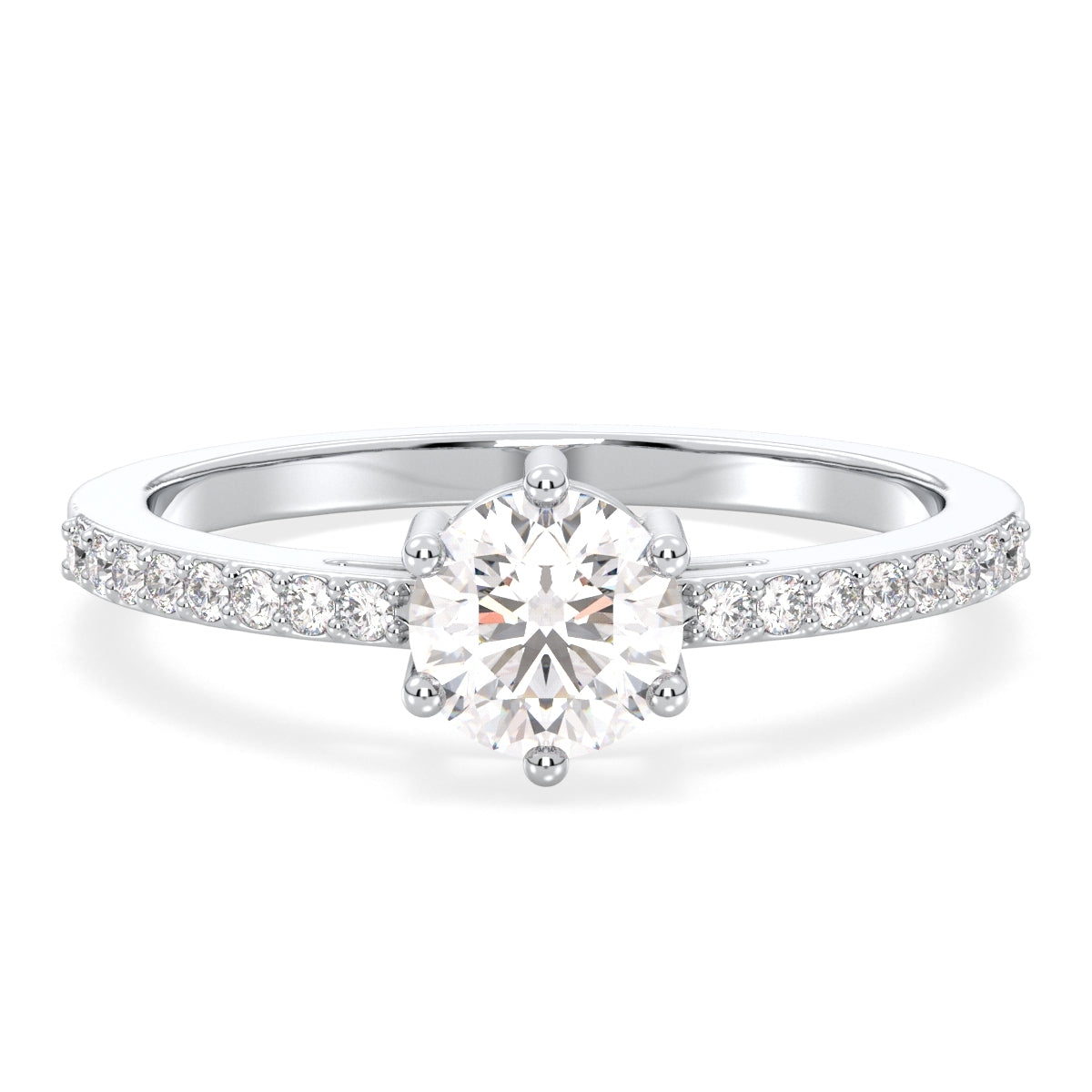 Moissanite Tapered Shank Engagement Ring with Accents-White