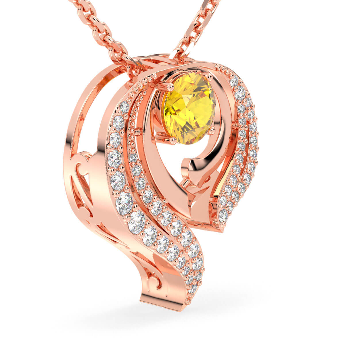 Flame Style Cocktail Pendant With Citrine-Rose