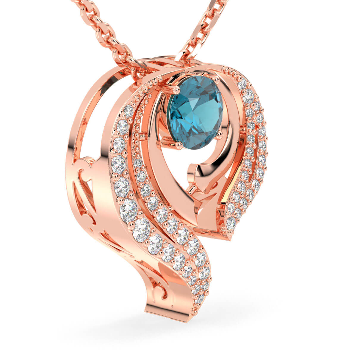 Flame Style Cocktail Pendant With London Blue Topaz-Rose