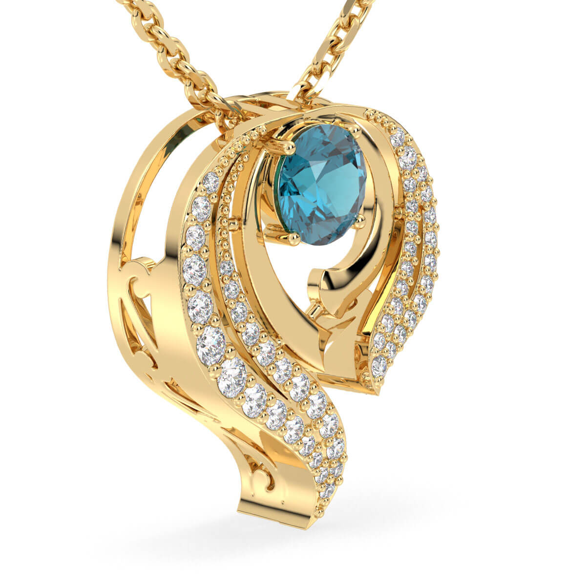 Flame Style Cocktail Pendant With London Blue Topaz-Yellow