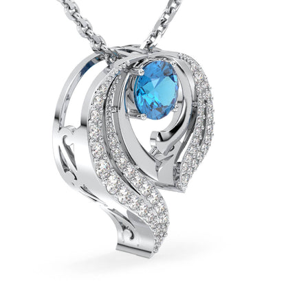 Flame Style Cocktail Pendant With Swiss Blue Topaz-White