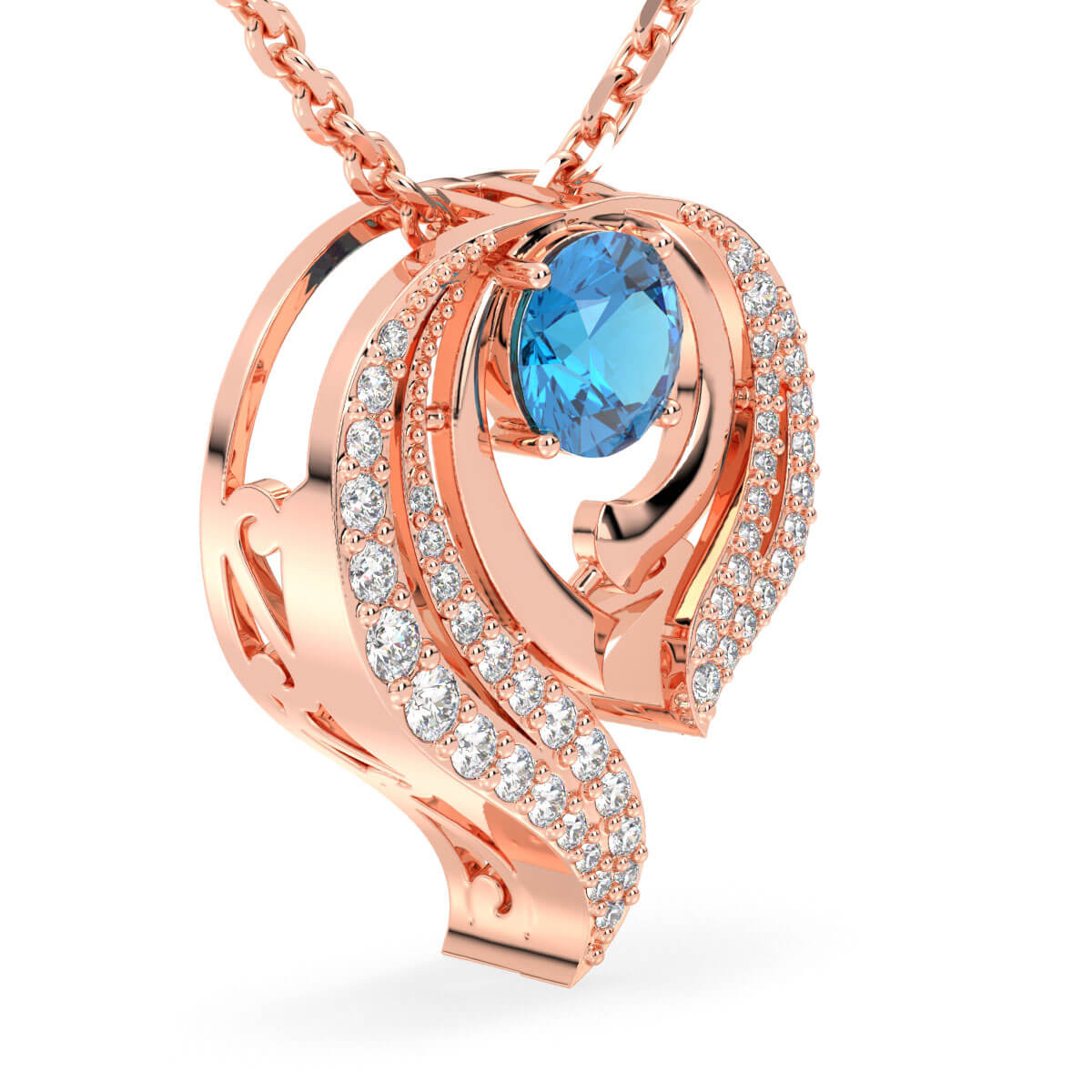 Flame Style Cocktail Pendant With Swiss Blue Topaz-Rose