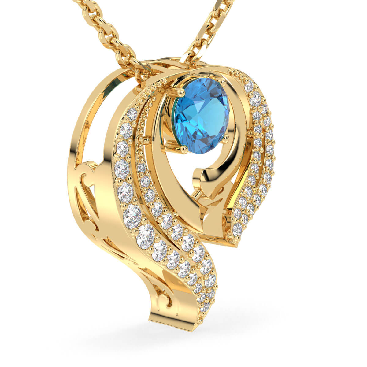 Flame Style Cocktail Pendant With Swiss Blue Topaz-Yellow