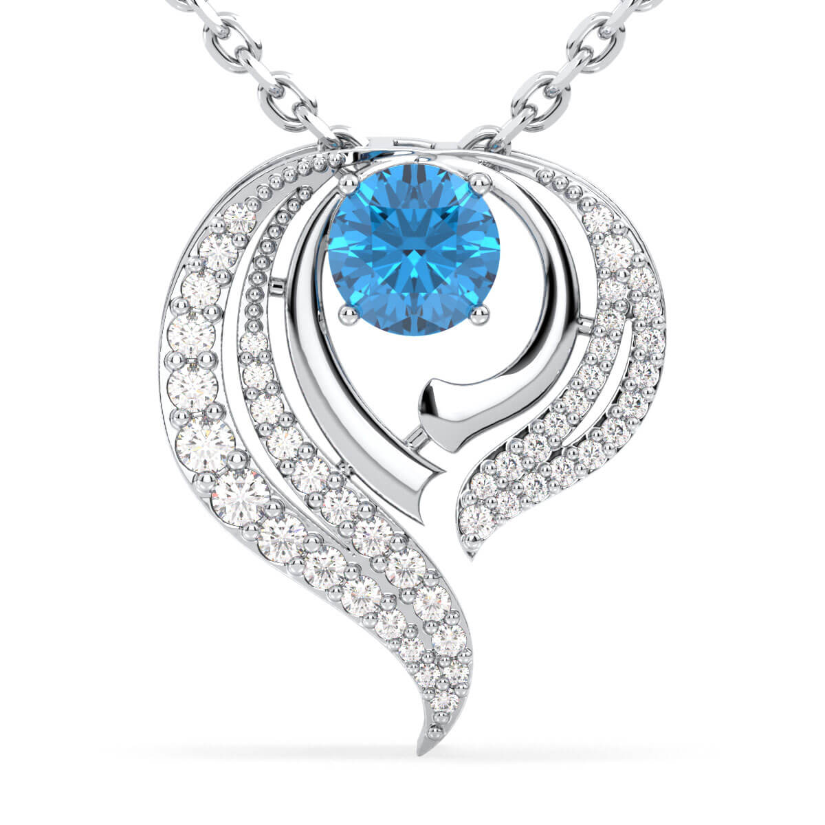 Flame Style Cocktail Pendant With Swiss Blue Topaz-White