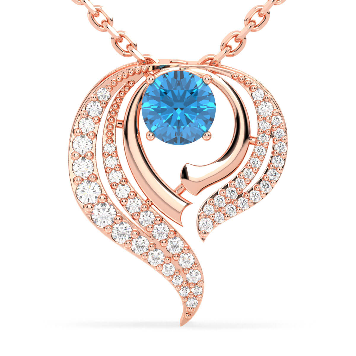 Flame Style Cocktail Pendant With Swiss Blue Topaz-Rose