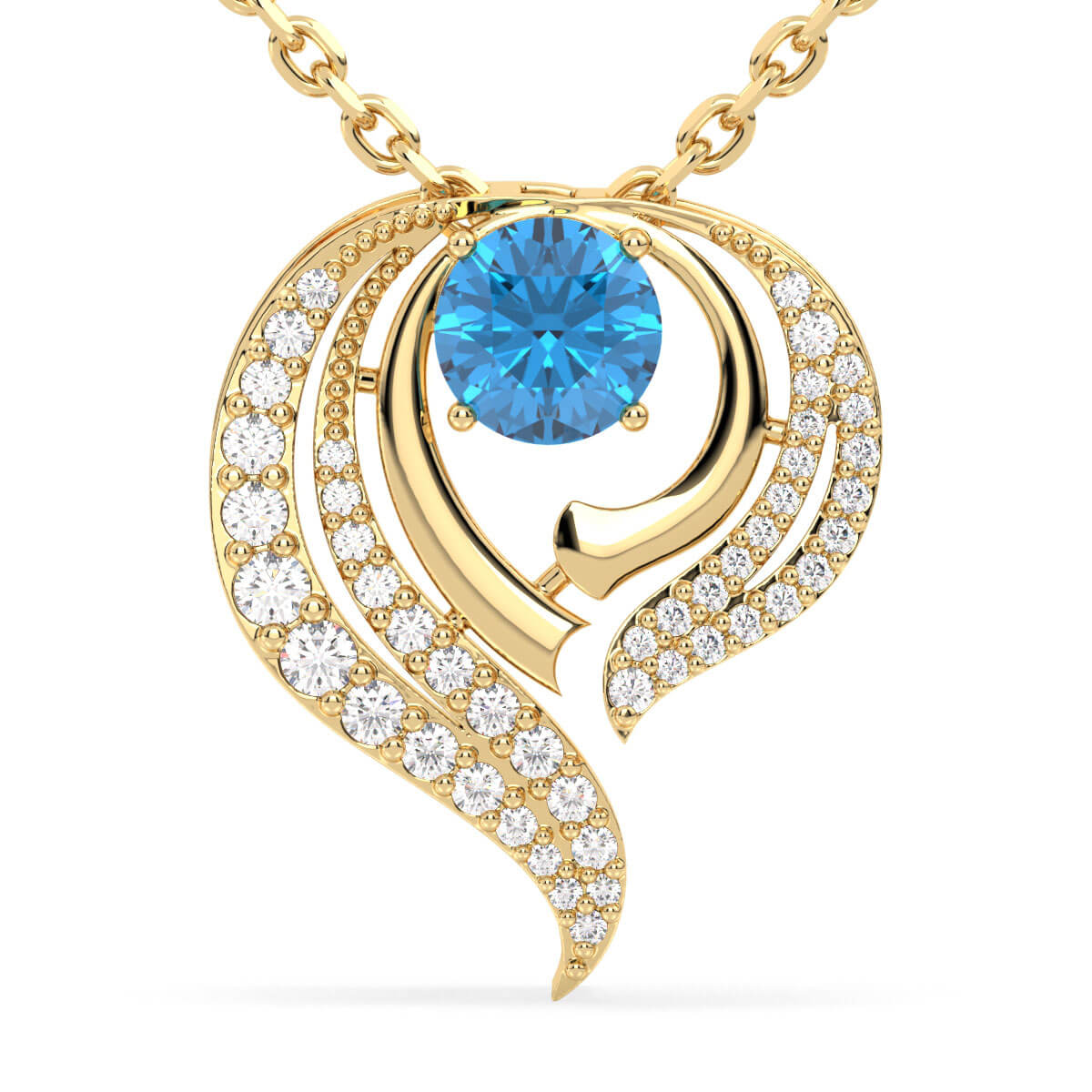 Flame Style Cocktail Pendant With Swiss Blue Topaz-Yellow