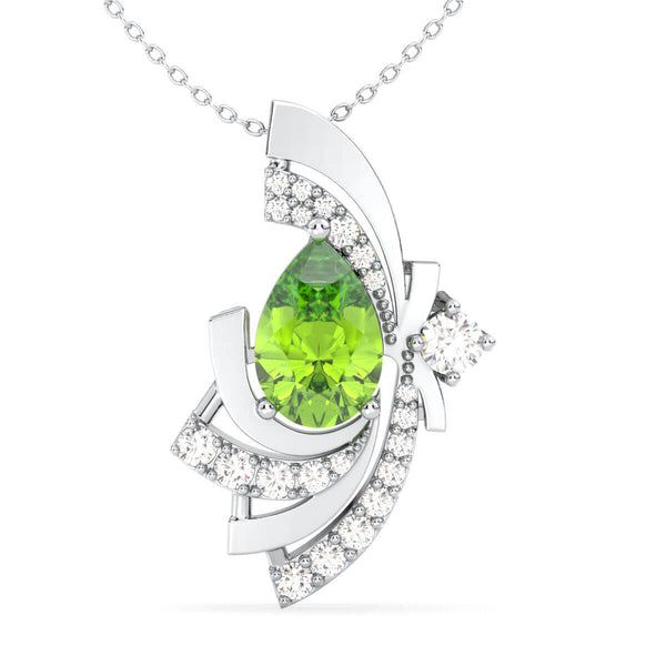 Peridot Pear with Encrusted Moissanite Pendant - White